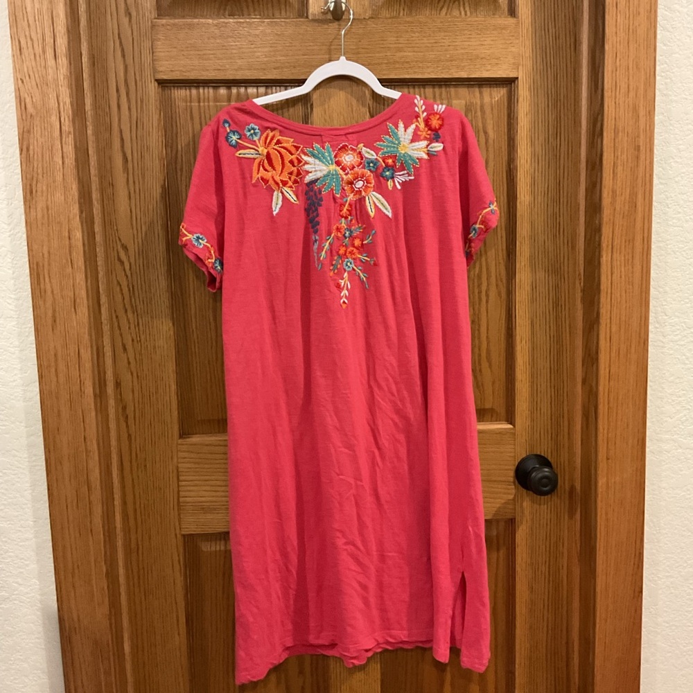 Caite Pink Floral Embroidered Cotton Dress. Size Extra Large - Picture 2 of 3